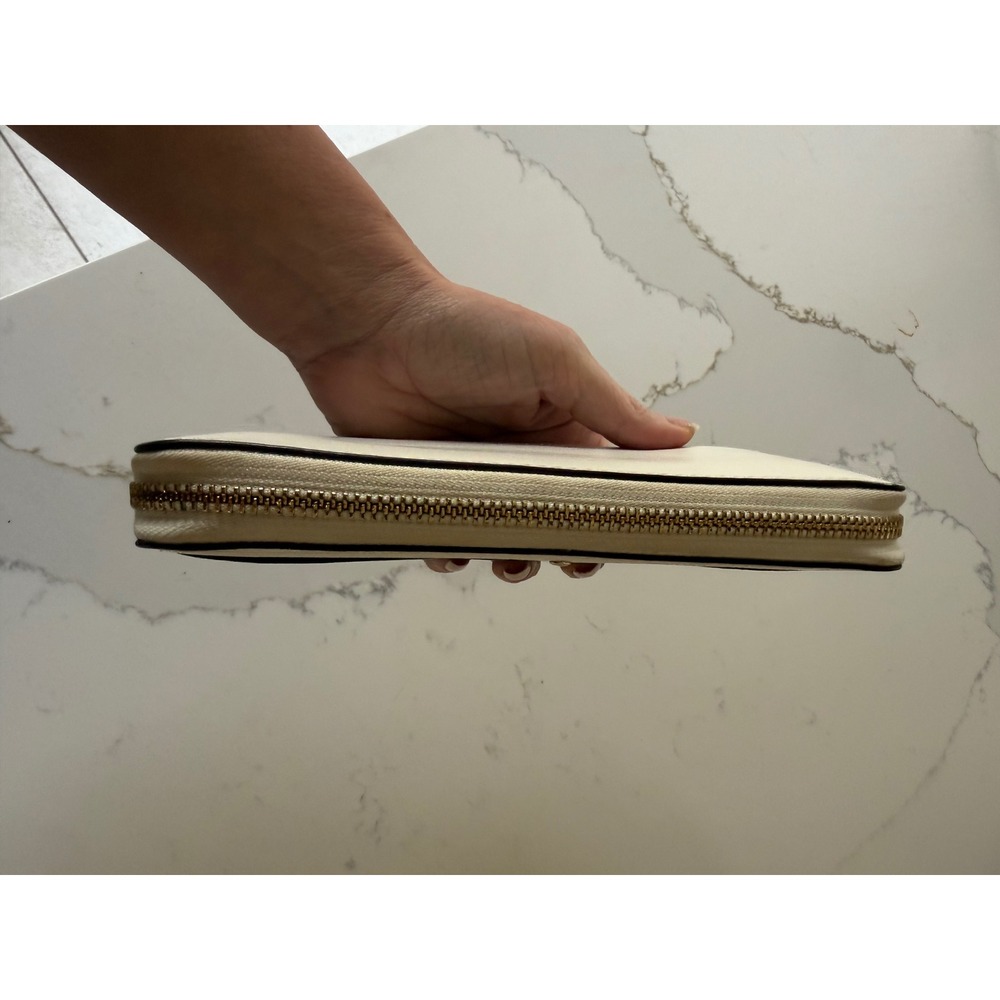 Kate Spade New York Bow Zip Around Continental Wallet Cream Brown Black Leather - Picture 5 of 14